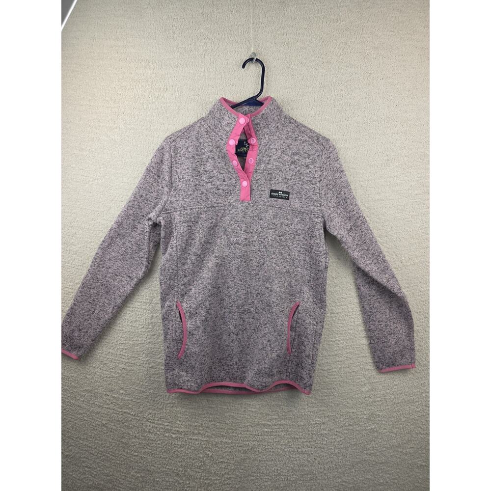 Simply Southern Pullover Women's Medium Gray Pink Snap Fleece Sweatshirt